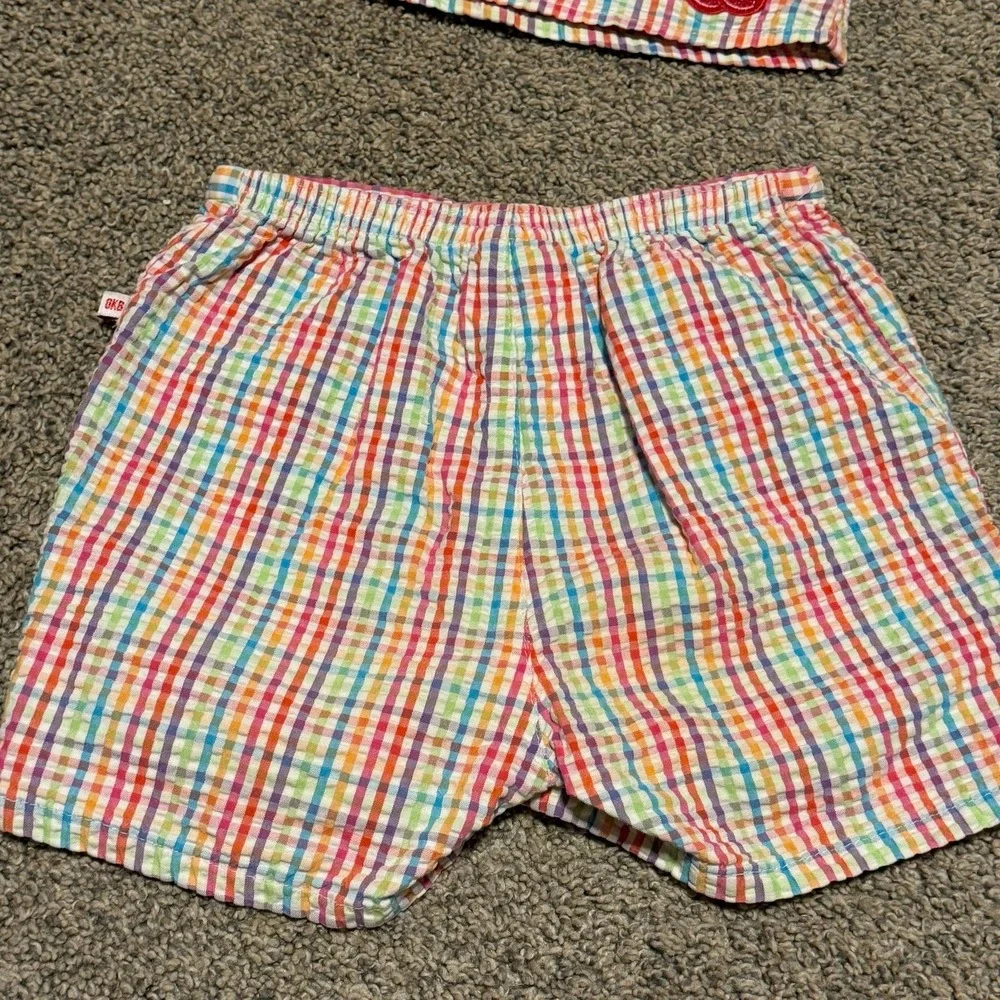 OshKosh 6x Girls 2Pc Outfit Plaid‎ Tank Top Shorts Cherry Seersucker